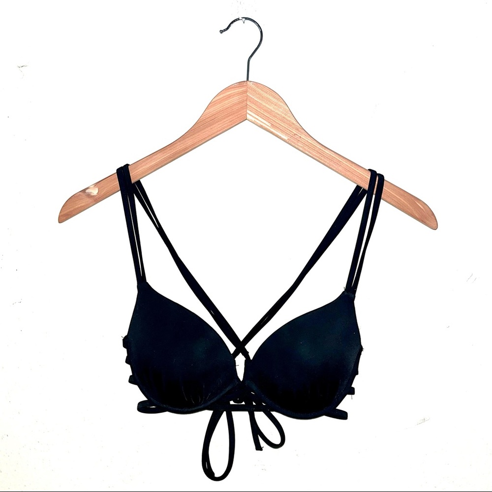 Strappy black underwire bikini top